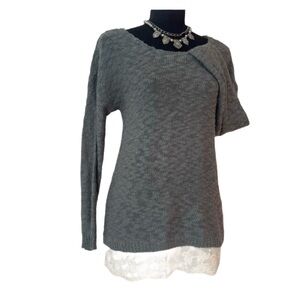 #6 HIPPIE ROSE ~ Heathers Gray Knit Sweater w/Lace Details at Neckline & Hemline